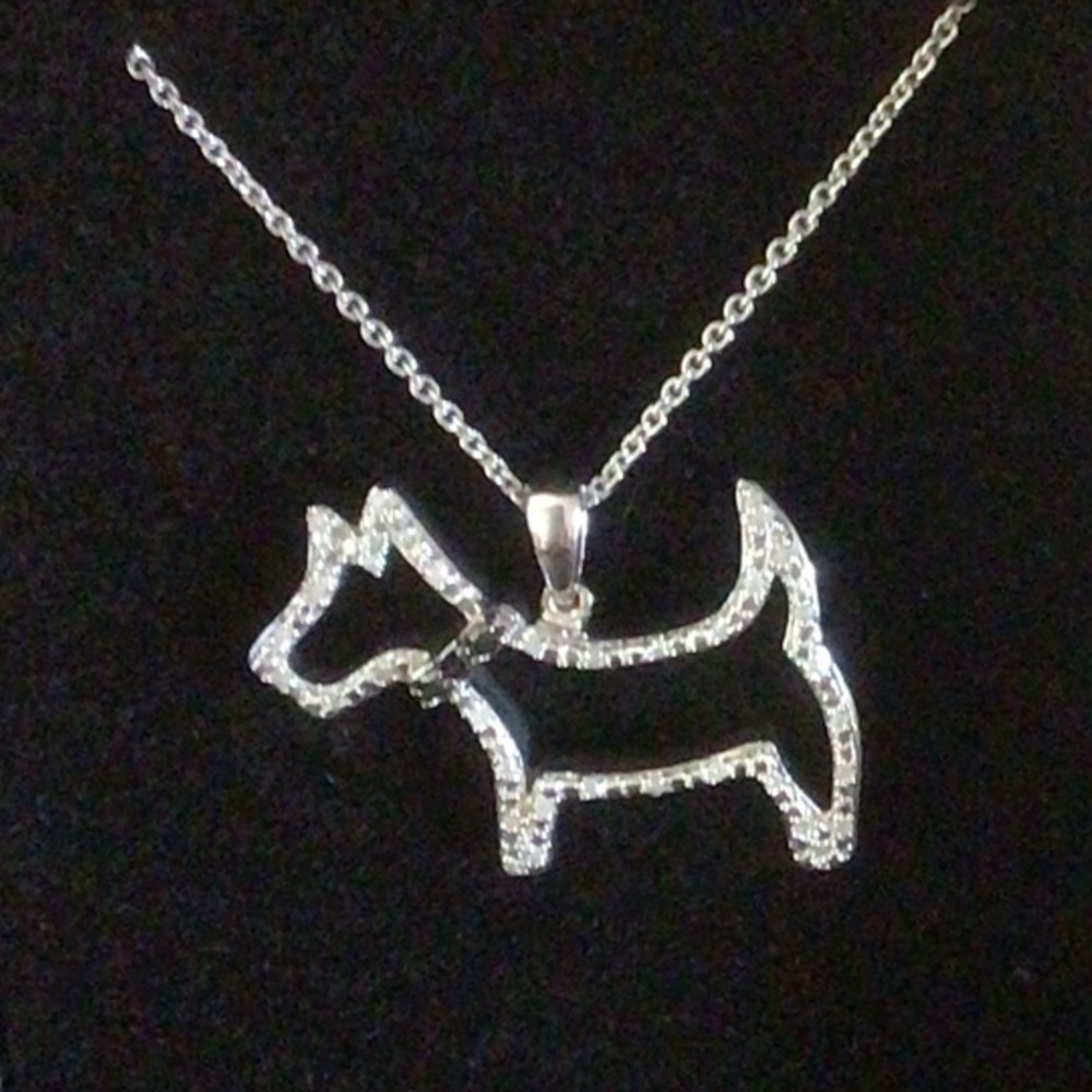 Sterling Silver White & Black Diamond Dog Necklace
